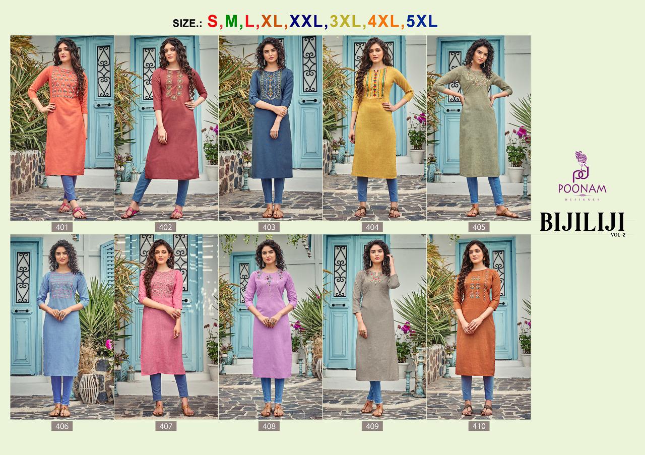 Poonam Bijiliji 2 Pure Cotton Ethnic Wear Embroidery Work Kurti Collection
